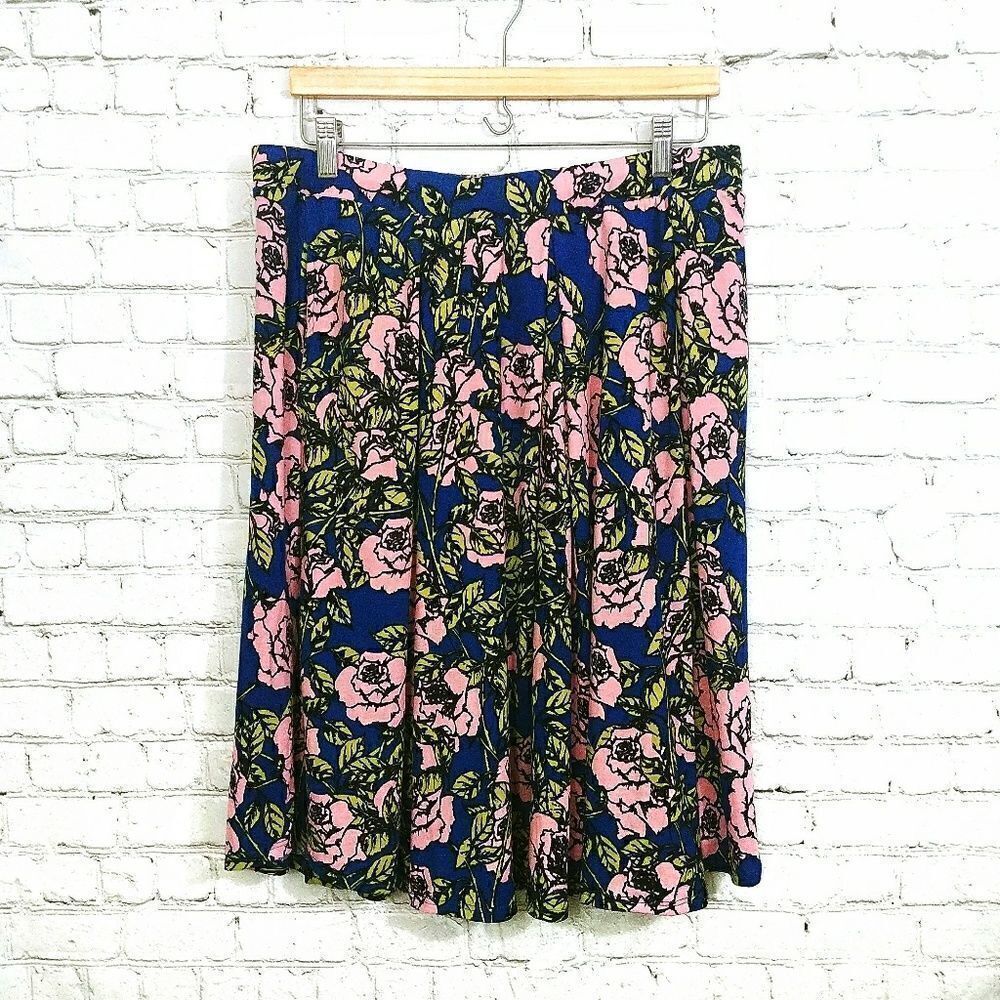 LuLaRoe Madison Skirt 2XL Navy Blue Pink Women's